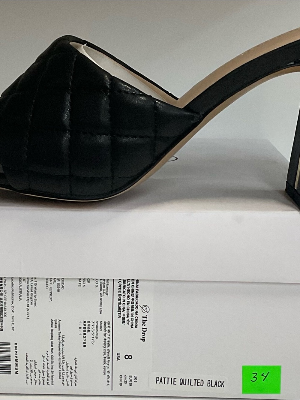 Pattie Quilted Black Quilted Heeled Mule
